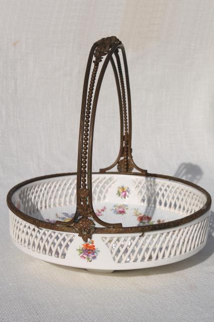 photo of antique reticulated china brides basket bowl, Dresden porcelain style Royal Vienna Austria #1