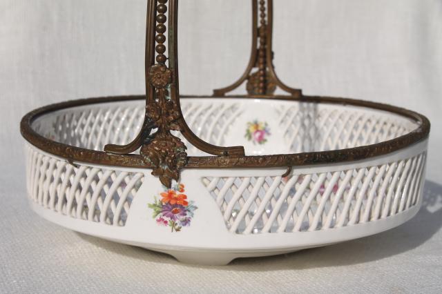 photo of antique reticulated china brides basket bowl, Dresden porcelain style Royal Vienna Austria #7