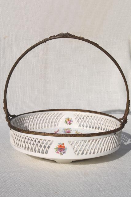 photo of antique reticulated china brides basket bowl, Dresden porcelain style Royal Vienna Austria #11