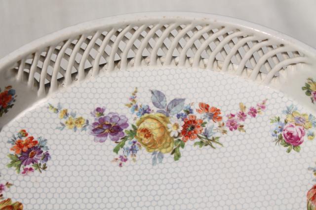 photo of antique reticulated china brides basket bowl, Dresden porcelain style Royal Vienna Austria #13