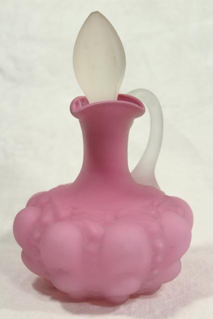 photo of antique rose pink satin glass cruet, 1890s Consolidated glass peach blow style #1