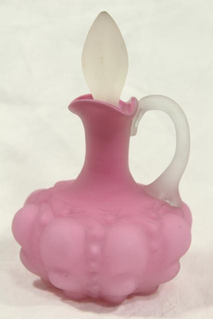 photo of antique rose pink satin glass cruet, 1890s Consolidated glass peach blow style #2