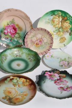 catalog photo of antique roses china, large bowl & plates, shabby cottage chic painted floral dishes