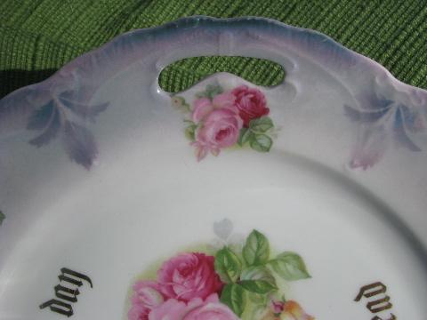 photo of antique roses china motto plate, Give Us This Day Our Daily Bread #2