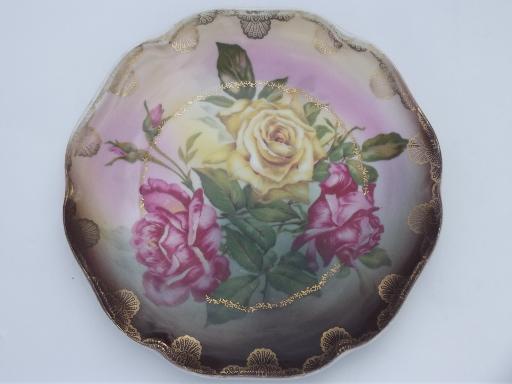 photo of antique roses china plates, early 1900s vintage hand-painted porcelain  #10