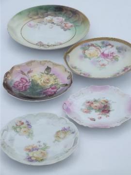 catalog photo of antique roses china plates, early 1900s vintage hand-painted porcelain 