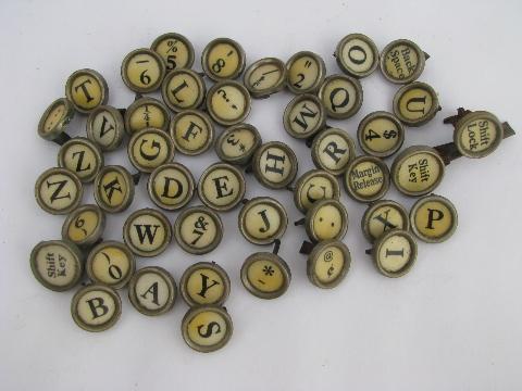 photo of antique round chrome typewriter keys, vintage letters key lot #3