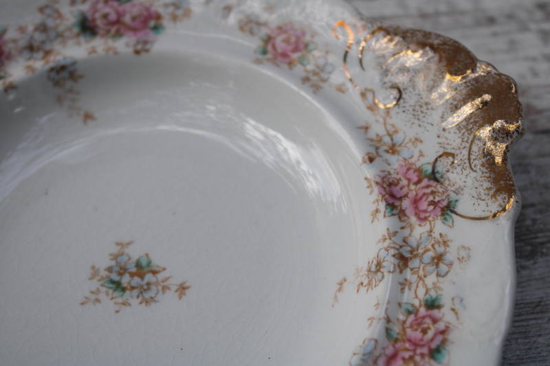 photo of antique round covered butter dish or pancake server, pretty floral Warwick china early 1900s vintage #4