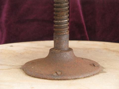 photo of antique round seat piano stool, stripped wood w/ original iron hardware #5