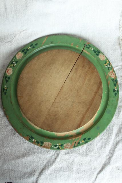 photo of antique round wood board cheese plate w/ metal dome cover, 1920s vintage original paint #6