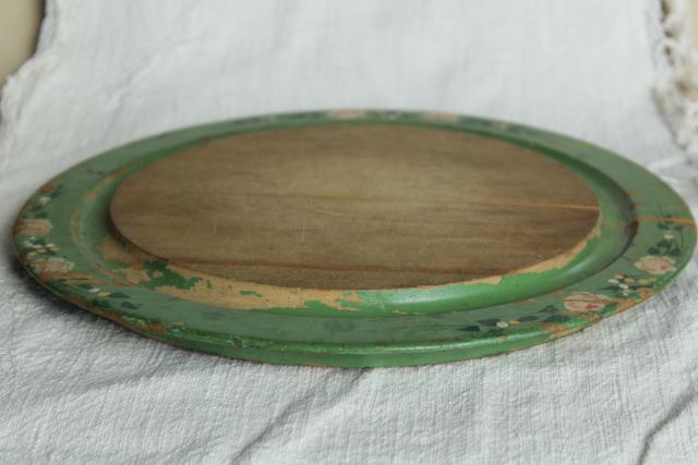 photo of antique round wood board cheese plate w/ metal dome cover, 1920s vintage original paint #11