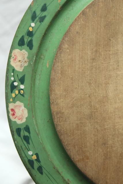 photo of antique round wood board cheese plate w/ metal dome cover, 1920s vintage original paint #12