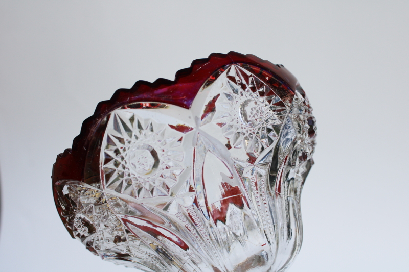 photo of antique ruby stain glass  candy dish or compote bowl, hobstar vintage 1890s 1900s EAPG #4