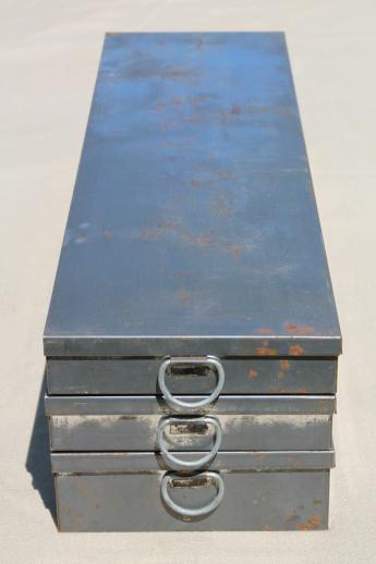 photo of antique safe deposit boxes, old tin document box drawers w/ handles, early 1900s vintage #4