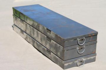 catalog photo of antique safe deposit boxes, old tin document box drawers w/ handles, early 1900s vintage