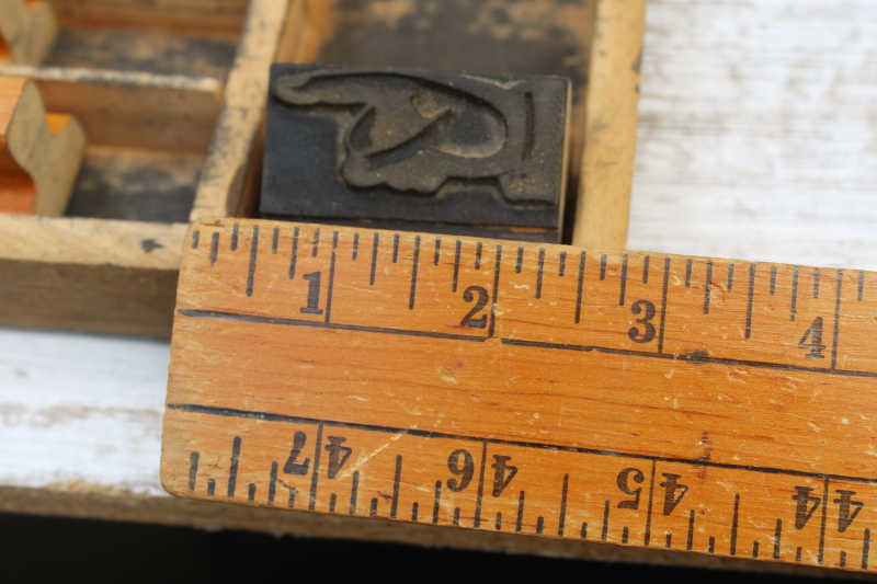 photo of antique school stamping sets in wood boxes, rubber stamps w/ large letters & numbers  #21