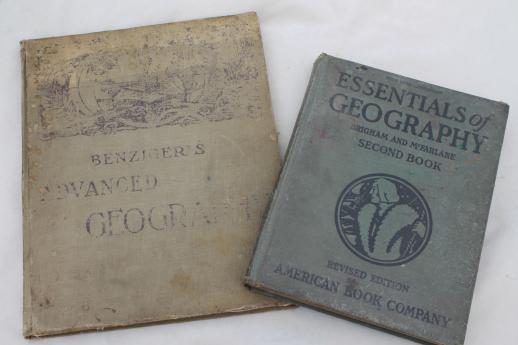 photo of antique schoolbooks, geography books w/ color maps vintage 1912 & 1934 #1