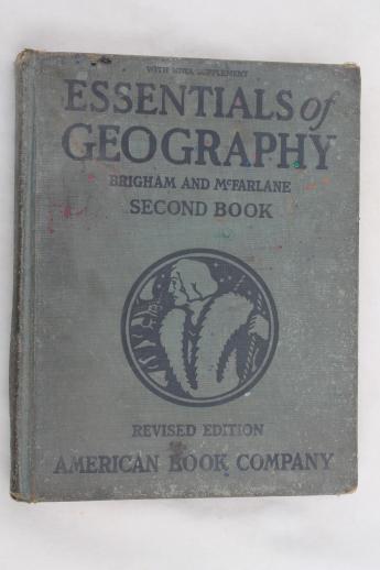 photo of antique schoolbooks, geography books w/ color maps vintage 1912 & 1934 #8