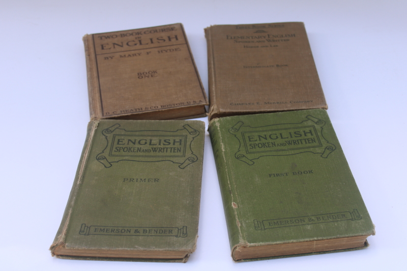 photo of antique schoolbooks lot, vintage primer, children's books w/ brown & green cloth covers  #1