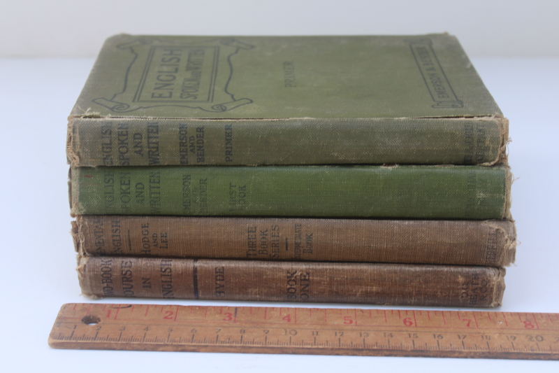 photo of antique schoolbooks lot, vintage primer, children's books w/ brown & green cloth covers  #6