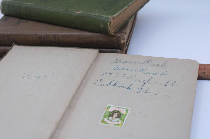 photo of antique schoolbooks lot, vintage primer, children's books w/ brown & green cloth covers  #7