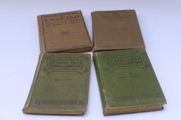 antique schoolbooks lot, vintage primer, children's books w/ brown & green cloth covers 