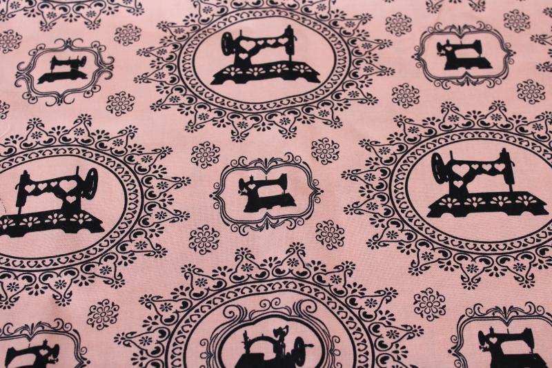 photo of antique sewing machine silhouettes print cotton fabric quilting weight material #1