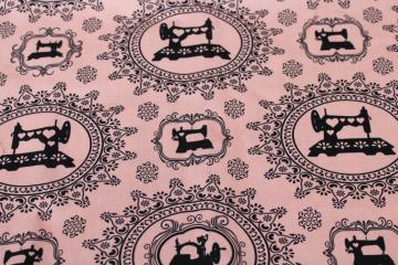 catalog photo of antique sewing machine silhouettes print cotton fabric quilting weight material