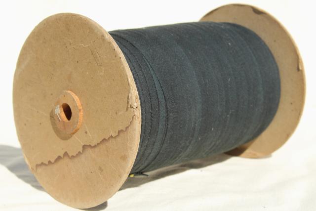 photo of antique sewing millinery trim, big spools of black & gold braid, cotton twill tape #8