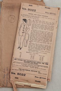 catalog photo of antique sewing pattern, 1920s vintage ladies size 16 pajamas, trousers & jacket w/ frog closures