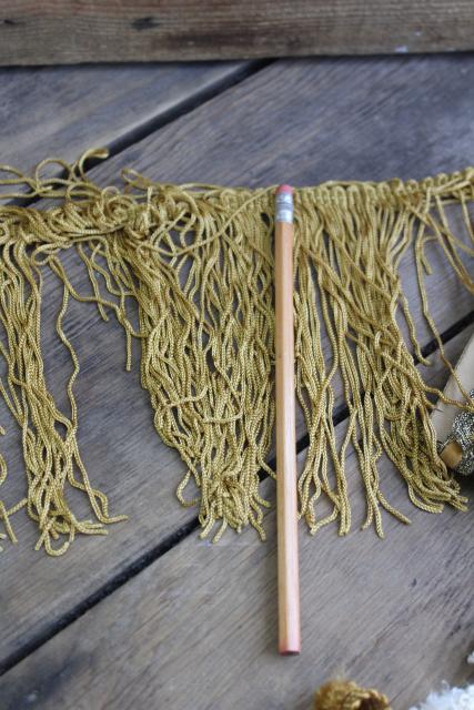 photo of antique sewing / upholstery / lampshade trim, early 1900s vintage mustard gold braid & fringe #6