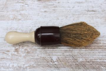 catalog photo of antique shaving brush, 1920s vintage wood & bakelite handle 