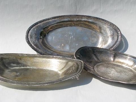 photo of antique sheffield silver plate, lot of victorian era vintage bread trays #1