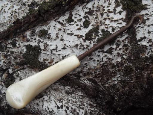 photo of antique shoe button hook w/ mother of pearl shell handle, for high button boots #1