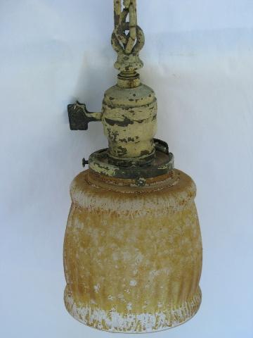 photo of antique shower cascade ceiling fixture, brass pendant hanging lights w/ vintage shades #2