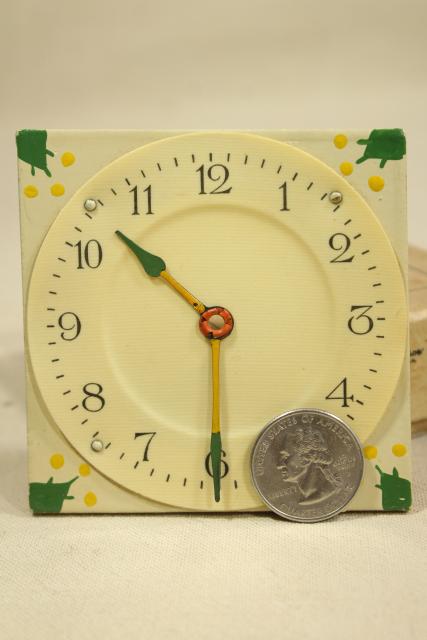 photo of antique sick room invalid gadget, early century vintage celluloid medicine glass cover clock #10