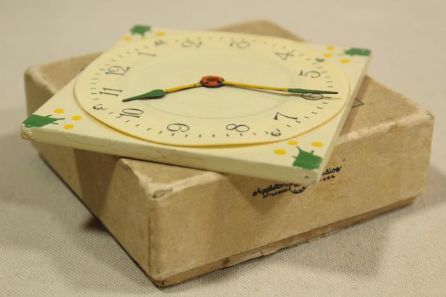 photo of antique sick room invalid gadget, early century vintage celluloid medicine glass cover clock #11