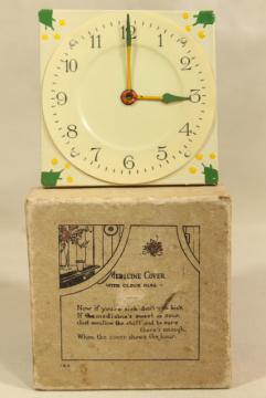 catalog photo of antique sick room invalid gadget, early century vintage celluloid medicine glass cover clock