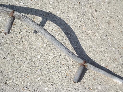 photo of antique sickle blade knife reaper scythe, vintage farm primitive, old wood handle #5