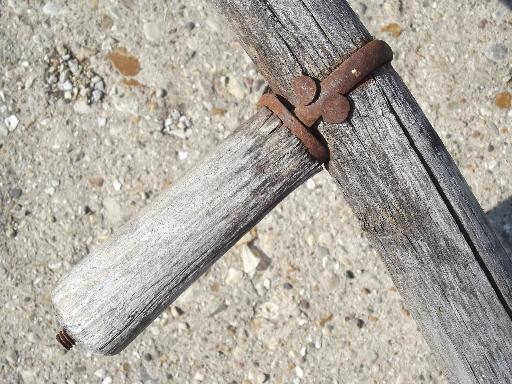 photo of antique sickle blade knife reaper scythe, vintage farm primitive, old wood handle #6