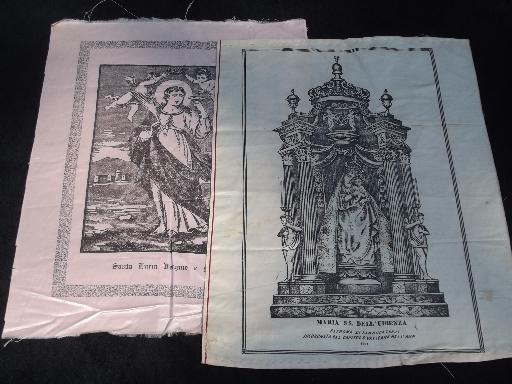 photo of antique silk block print hangings Catholic icons, Virgin Mary and St Lucia #1