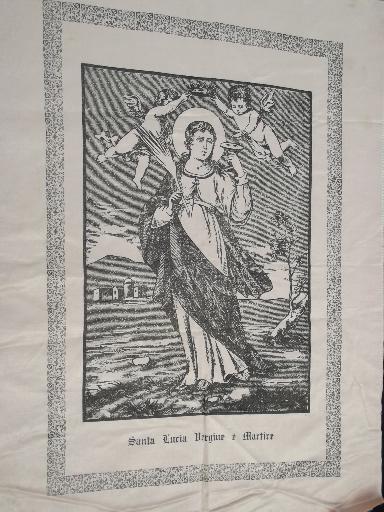 photo of antique silk block print hangings Catholic icons, Virgin Mary and St Lucia #4