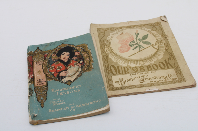 photo of antique silk embroidery books, techniques & designs vintage 1902 Brainerd & Armstrong thread advertising  #1