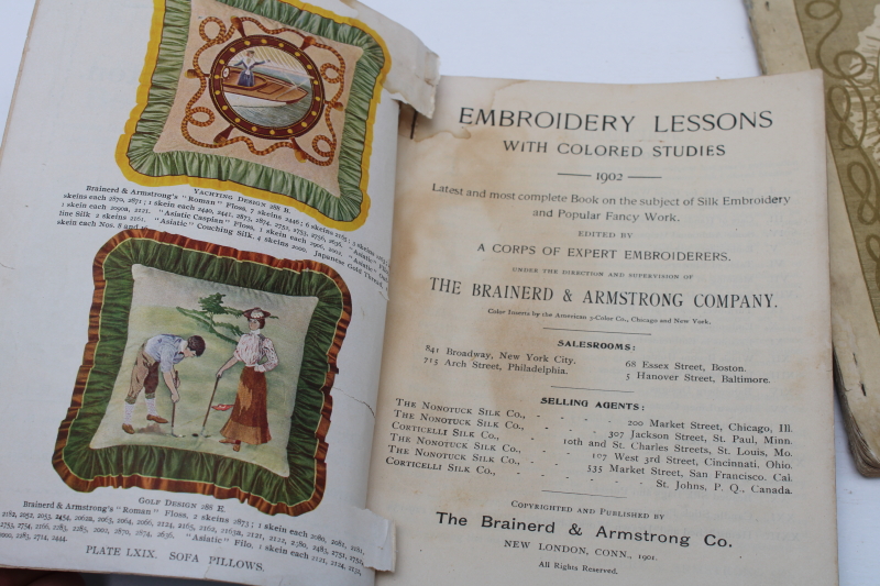 photo of antique silk embroidery books, techniques & designs vintage 1902 Brainerd & Armstrong thread advertising  #7
