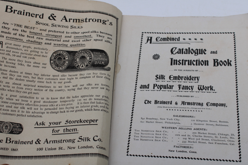 photo of antique silk embroidery books, techniques & designs vintage 1902 Brainerd & Armstrong thread advertising  #14