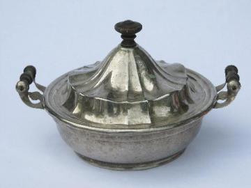 catalog photo of antique silver chafing dish, vintage silverplate covered serving bowl