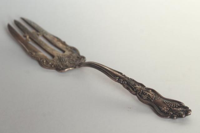 photo of antique silver, ornate cake serving fork, 1905 American Silver / International vintage grapes #4