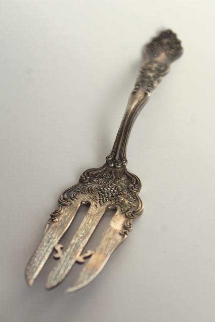 photo of antique silver, ornate cake serving fork, 1905 American Silver / International vintage grapes #5