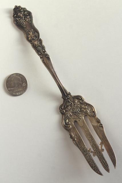 photo of antique silver, ornate cake serving fork, 1905 American Silver / International vintage grapes #6