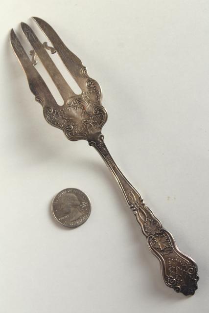 photo of antique silver, ornate cake serving fork, 1905 American Silver / International vintage grapes #7